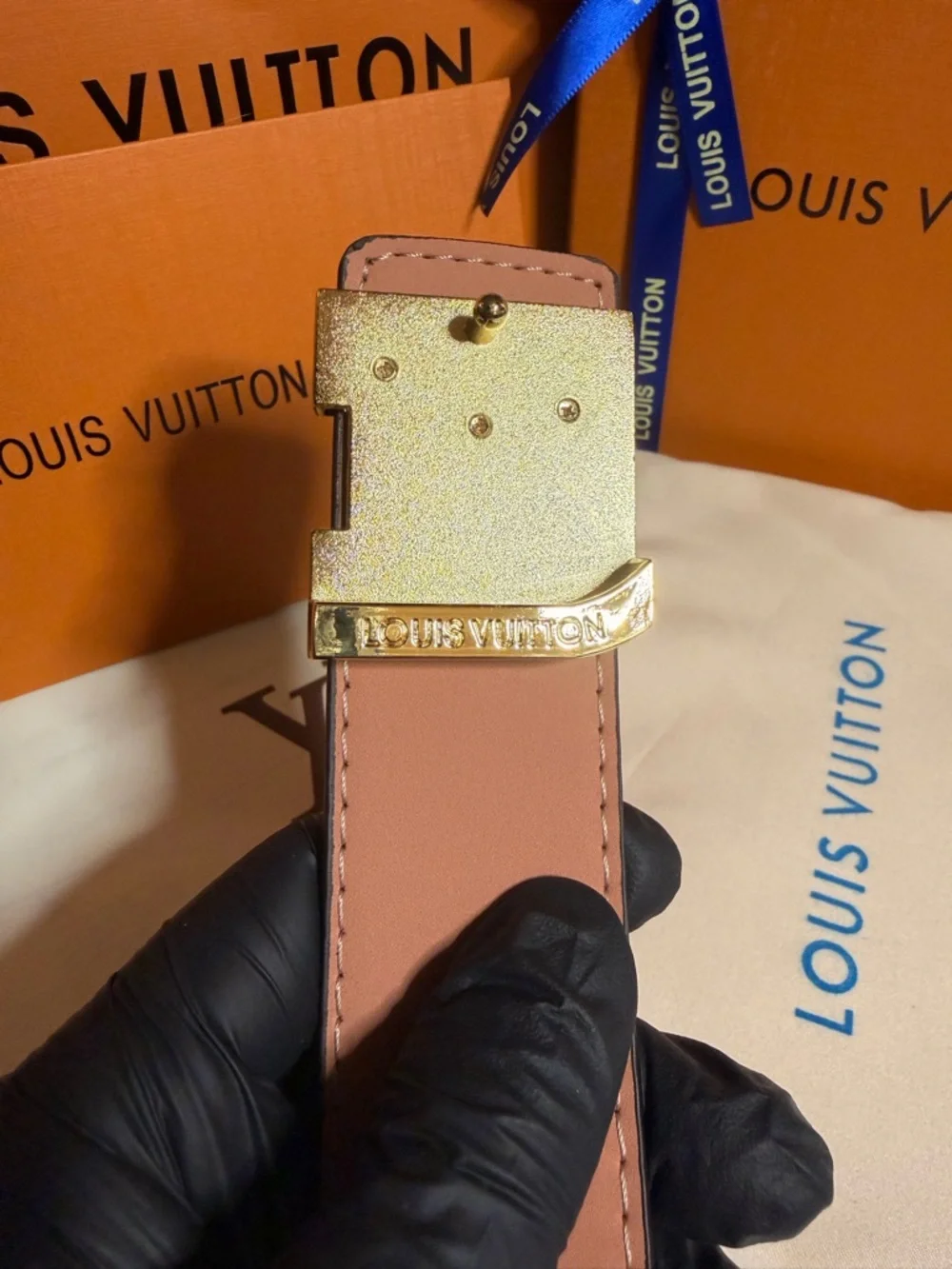 Louis Vuitton Brown Damier Ebene Belt with Gold LV Buckle Size 36-40 - Picture 3 of 4